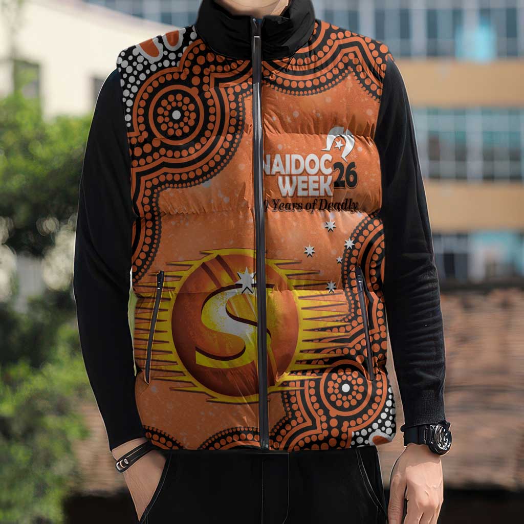 Perth Scorchers NAIDOC Week 2026 Custom Sleeveless Puffer Jacket 50 Years Deadly Indigenous Art Glitter Effect
