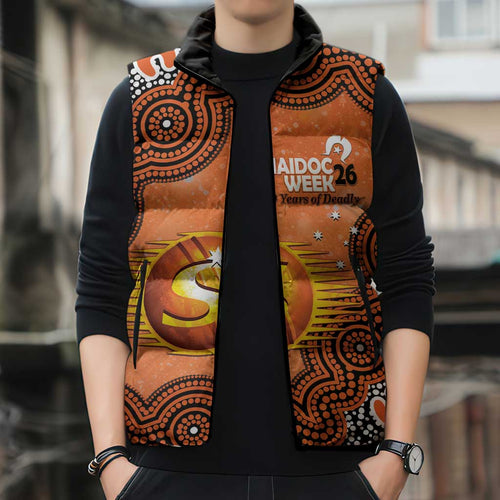 Perth Scorchers NAIDOC Week 2026 Custom Sleeveless Puffer Jacket 50 Years Deadly Indigenous Art Glitter Effect