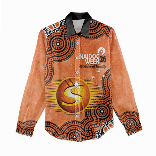 Perth Scorchers NAIDOC Week 2026 Custom Women Casual Shirt 50 Years Deadly Indigenous Art Glitter Effect