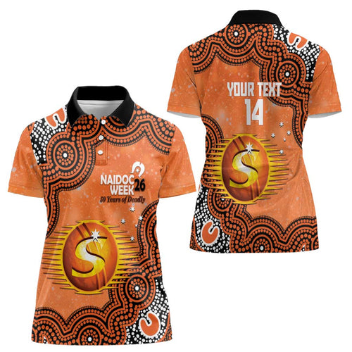 Perth Scorchers NAIDOC Week 2026 Custom Women Polo Shirt 50 Years Deadly Indigenous Art Glitter Effect