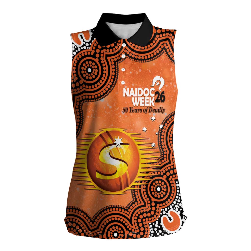 Perth Scorchers NAIDOC Week 2026 Custom Women Sleeveless Polo Shirt 50 Years Deadly Indigenous Art Glitter Effect