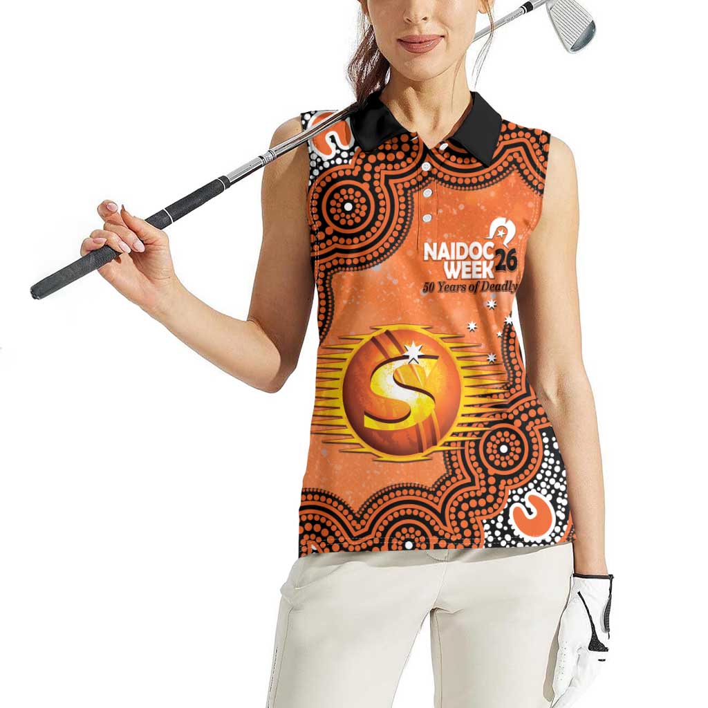 Perth Scorchers NAIDOC Week 2026 Custom Women Sleeveless Polo Shirt 50 Years Deadly Indigenous Art Glitter Effect