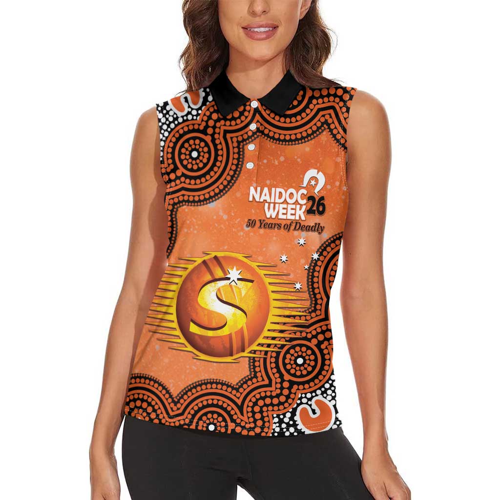 Perth Scorchers NAIDOC Week 2026 Custom Women Sleeveless Polo Shirt 50 Years Deadly Indigenous Art Glitter Effect