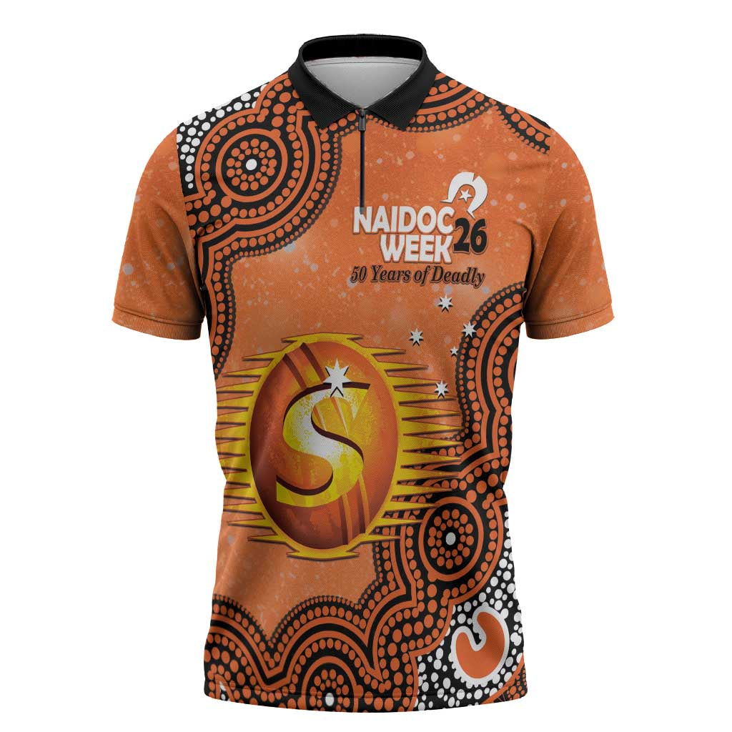 Perth Scorchers NAIDOC Week 2026 Custom Zipper Polo Shirt 50 Years Deadly Indigenous Art Glitter Effect