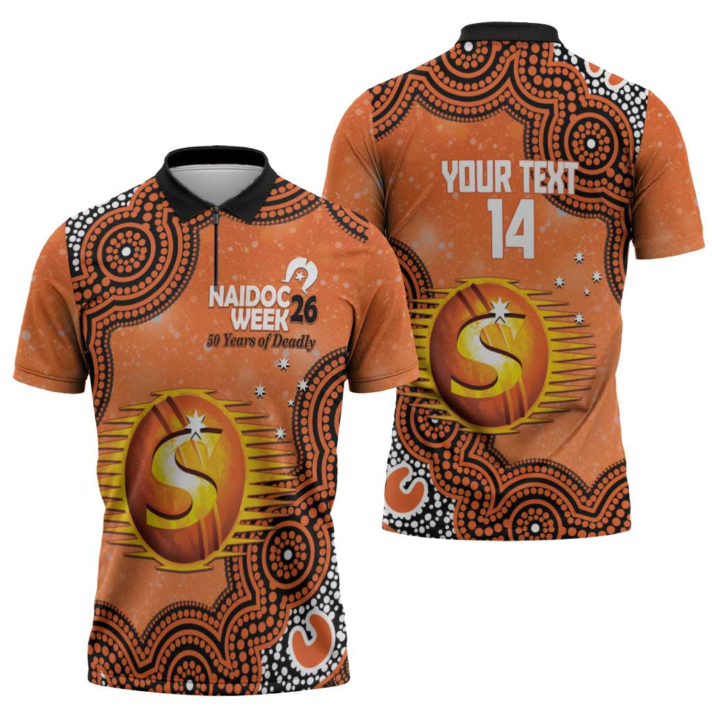 Perth Scorchers NAIDOC Week 2026 Custom Zipper Polo Shirt 50 Years Deadly Indigenous Art Glitter Effect