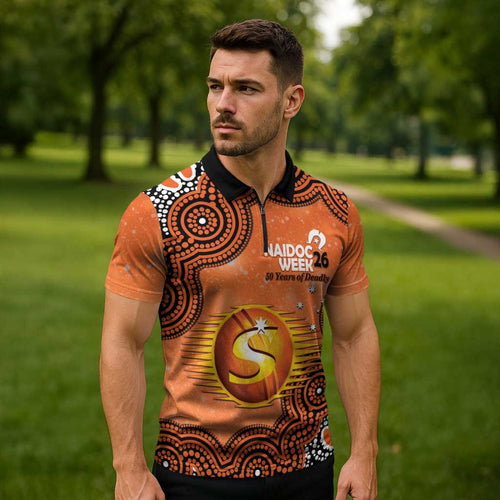 Perth Scorchers NAIDOC Week 2026 Custom Zipper Polo Shirt 50 Years Deadly Indigenous Art Glitter Effect