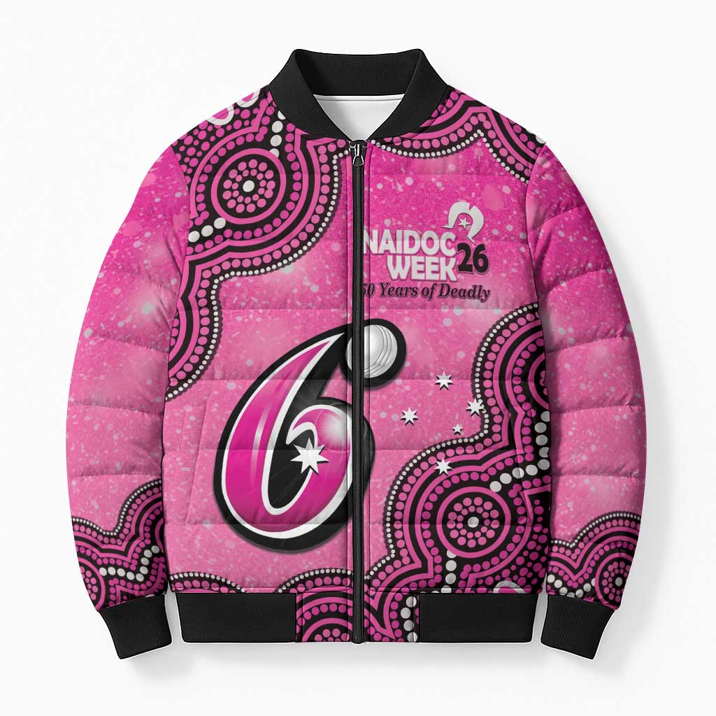 Sydney Sixers NAIDOC Week 2026 Custom Bomber Puffer Jacket 50 Years Deadly Indigenous Art Glitter Effect