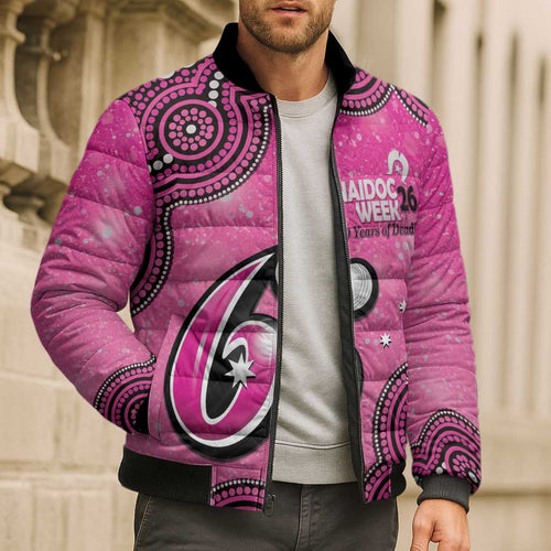 Sydney Sixers NAIDOC Week 2026 Custom Bomber Puffer Jacket 50 Years Deadly Indigenous Art Glitter Effect