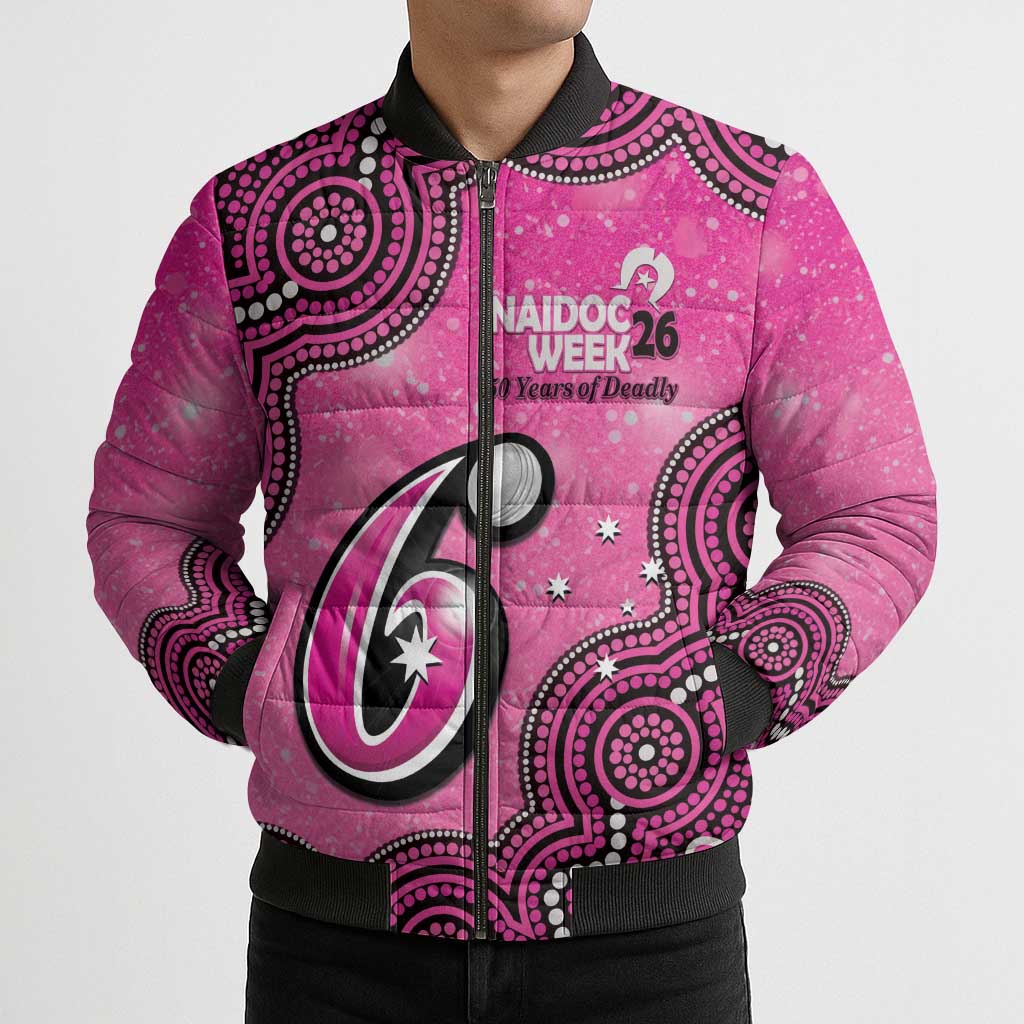 Sydney Sixers NAIDOC Week 2026 Custom Bomber Puffer Jacket 50 Years Deadly Indigenous Art Glitter Effect