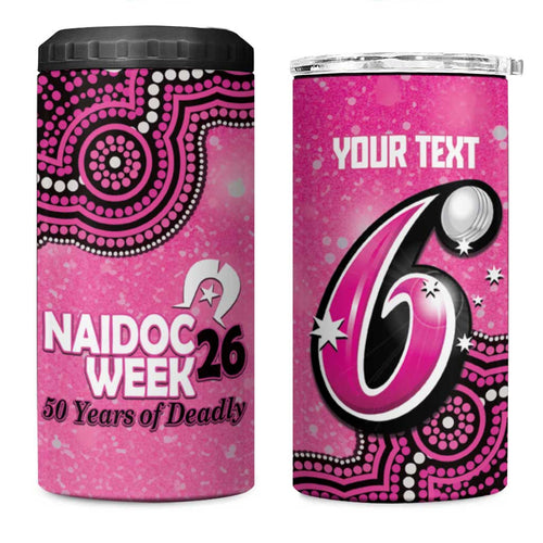 Sydney Sixers NAIDOC Week 2026 Custom 4 in 1 Can Cooler Tumbler 50 Years Deadly Indigenous Art Glitter Effect