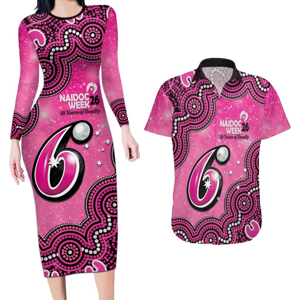 Sydney Sixers NAIDOC Week 2026 Custom Couples Matching Long Sleeve Bodycon Dress and Hawaiian Shirt 50 Years Deadly Indigenous Art Glitter Effect