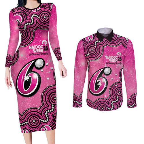 Sydney Sixers NAIDOC Week 2026 Custom Couples Matching Long Sleeve Bodycon Dress and Long Sleeve Button Shirt 50 Years Deadly Indigenous Art Glitter Effect