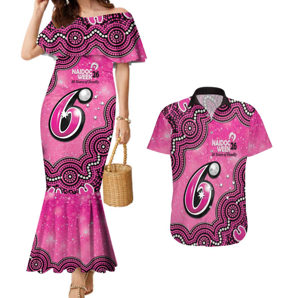 Sydney Sixers NAIDOC Week 2026 Custom Couples Matching Mermaid Dress and Hawaiian Shirt 50 Years Deadly Indigenous Art Glitter Effect