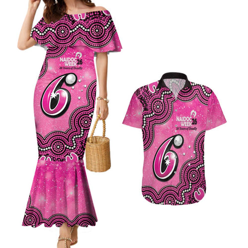Sydney Sixers NAIDOC Week 2026 Custom Couples Matching Mermaid Dress and Hawaiian Shirt 50 Years Deadly Indigenous Art Glitter Effect