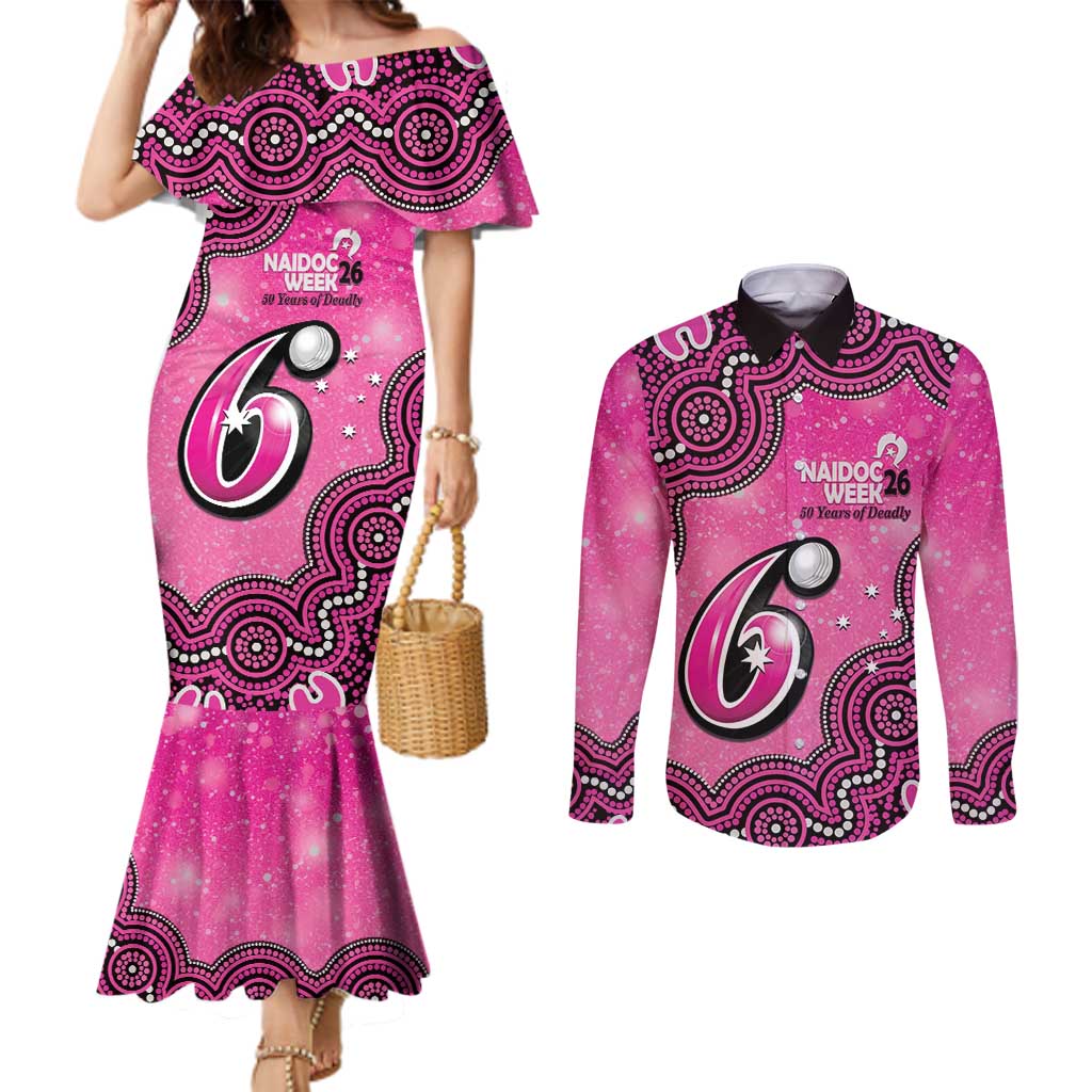 Sydney Sixers NAIDOC Week 2026 Custom Couples Matching Mermaid Dress and Long Sleeve Button Shirt 50 Years Deadly Indigenous Art Glitter Effect