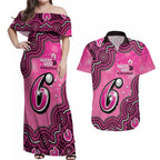 Sydney Sixers NAIDOC Week 2026 Custom Couples Matching Off Shoulder Maxi Dress and Hawaiian Shirt 50 Years Deadly Indigenous Art Glitter Effect