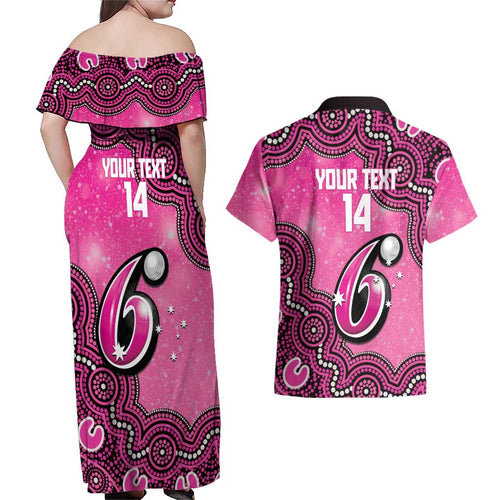 Sydney Sixers NAIDOC Week 2026 Custom Couples Matching Off Shoulder Maxi Dress and Hawaiian Shirt 50 Years Deadly Indigenous Art Glitter Effect