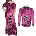 Sydney Sixers NAIDOC Week 2026 Custom Couples Matching Off Shoulder Maxi Dress and Long Sleeve Button Shirt 50 Years Deadly Indigenous Art Glitter Effect