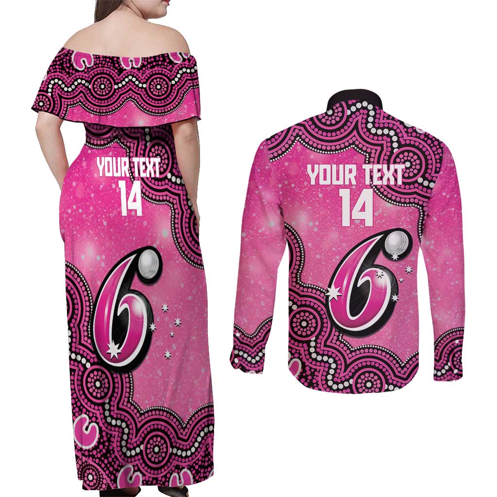 Sydney Sixers NAIDOC Week 2026 Custom Couples Matching Off Shoulder Maxi Dress and Long Sleeve Button Shirt 50 Years Deadly Indigenous Art Glitter Effect
