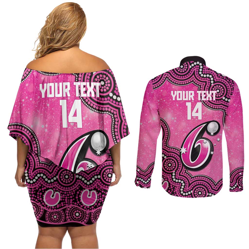 Sydney Sixers NAIDOC Week 2026 Custom Couples Matching Off Shoulder Short Dress and Long Sleeve Button Shirt 50 Years Deadly Indigenous Art Glitter Effect