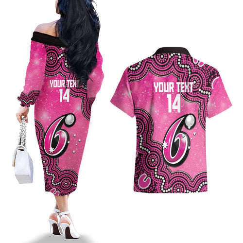 Sydney Sixers NAIDOC Week 2026 Custom Couples Matching Off The Shoulder Long Sleeve Dress and Hawaiian Shirt 50 Years Deadly Indigenous Art Glitter Effect
