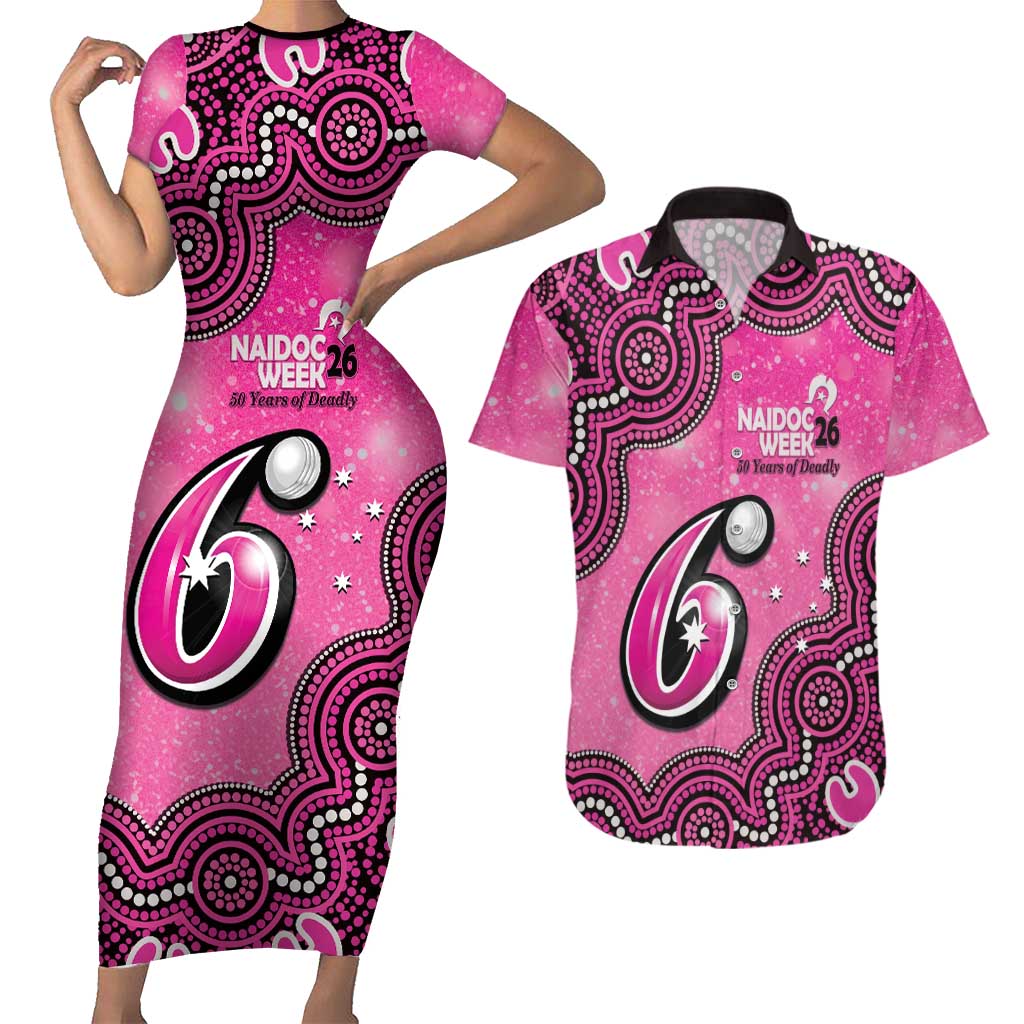 Sydney Sixers NAIDOC Week 2026 Custom Couples Matching Short Sleeve Bodycon Dress and Hawaiian Shirt 50 Years Deadly Indigenous Art Glitter Effect