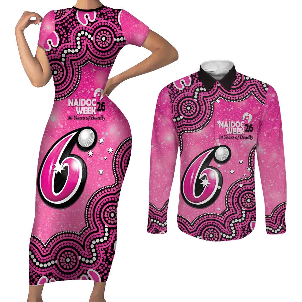 Sydney Sixers NAIDOC Week 2026 Custom Couples Matching Short Sleeve Bodycon Dress and Long Sleeve Button Shirt 50 Years Deadly Indigenous Art Glitter Effect