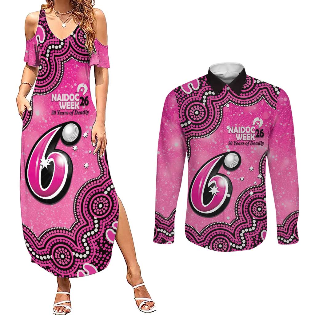Sydney Sixers NAIDOC Week 2026 Custom Couples Matching Summer Maxi Dress and Long Sleeve Button Shirt 50 Years Deadly Indigenous Art Glitter Effect