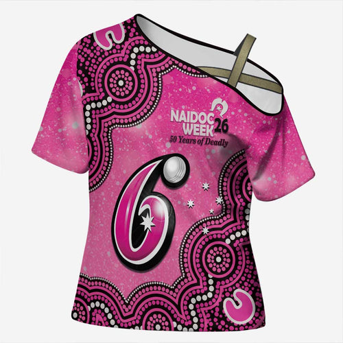 Sydney Sixers NAIDOC Week 2026 Custom Cross Shoulder Shirt 50 Years Deadly Indigenous Art Glitter Effect