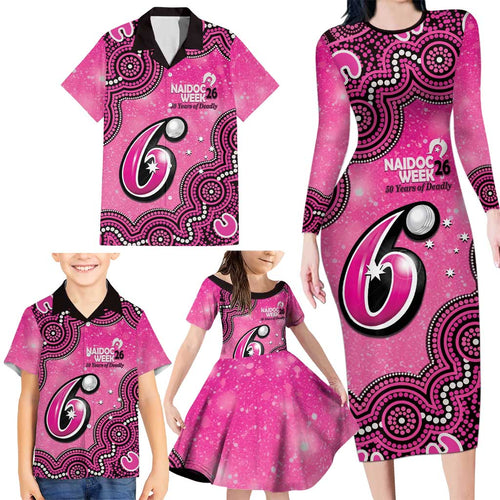 Sydney Sixers NAIDOC Week 2026 Custom Family Matching Long Sleeve Bodycon Dress and Hawaiian Shirt 50 Years Deadly Indigenous Art Glitter Effect