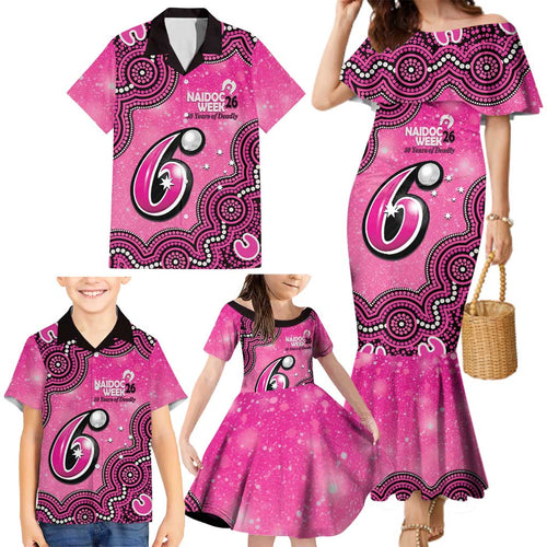Sydney Sixers NAIDOC Week 2026 Custom Family Matching Mermaid Dress and Hawaiian Shirt 50 Years Deadly Indigenous Art Glitter Effect