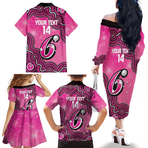 Sydney Sixers NAIDOC Week 2026 Custom Family Matching Off The Shoulder Long Sleeve Dress and Hawaiian Shirt 50 Years Deadly Indigenous Art Glitter Effect