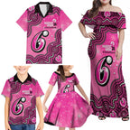 Sydney Sixers NAIDOC Week 2026 Custom Family Matching Off Shoulder Maxi Dress and Hawaiian Shirt 50 Years Deadly Indigenous Art Glitter Effect