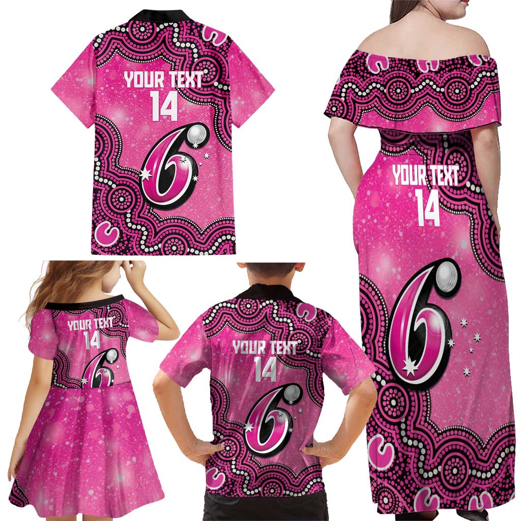 Sydney Sixers NAIDOC Week 2026 Custom Family Matching Off Shoulder Maxi Dress and Hawaiian Shirt 50 Years Deadly Indigenous Art Glitter Effect