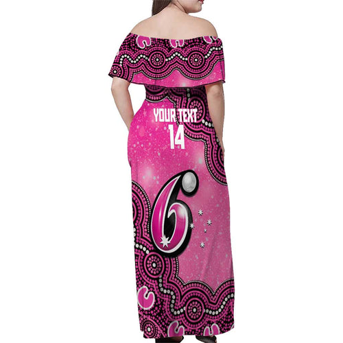 Sydney Sixers NAIDOC Week 2026 Custom Family Matching Off Shoulder Maxi Dress and Hawaiian Shirt 50 Years Deadly Indigenous Art Glitter Effect