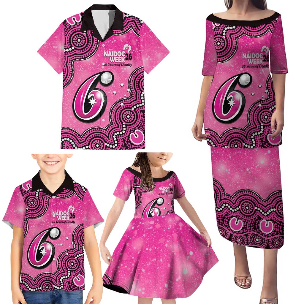 Sydney Sixers NAIDOC Week 2026 Custom Family Matching Puletasi and Hawaiian Shirt 50 Years Deadly Indigenous Art Glitter Effect