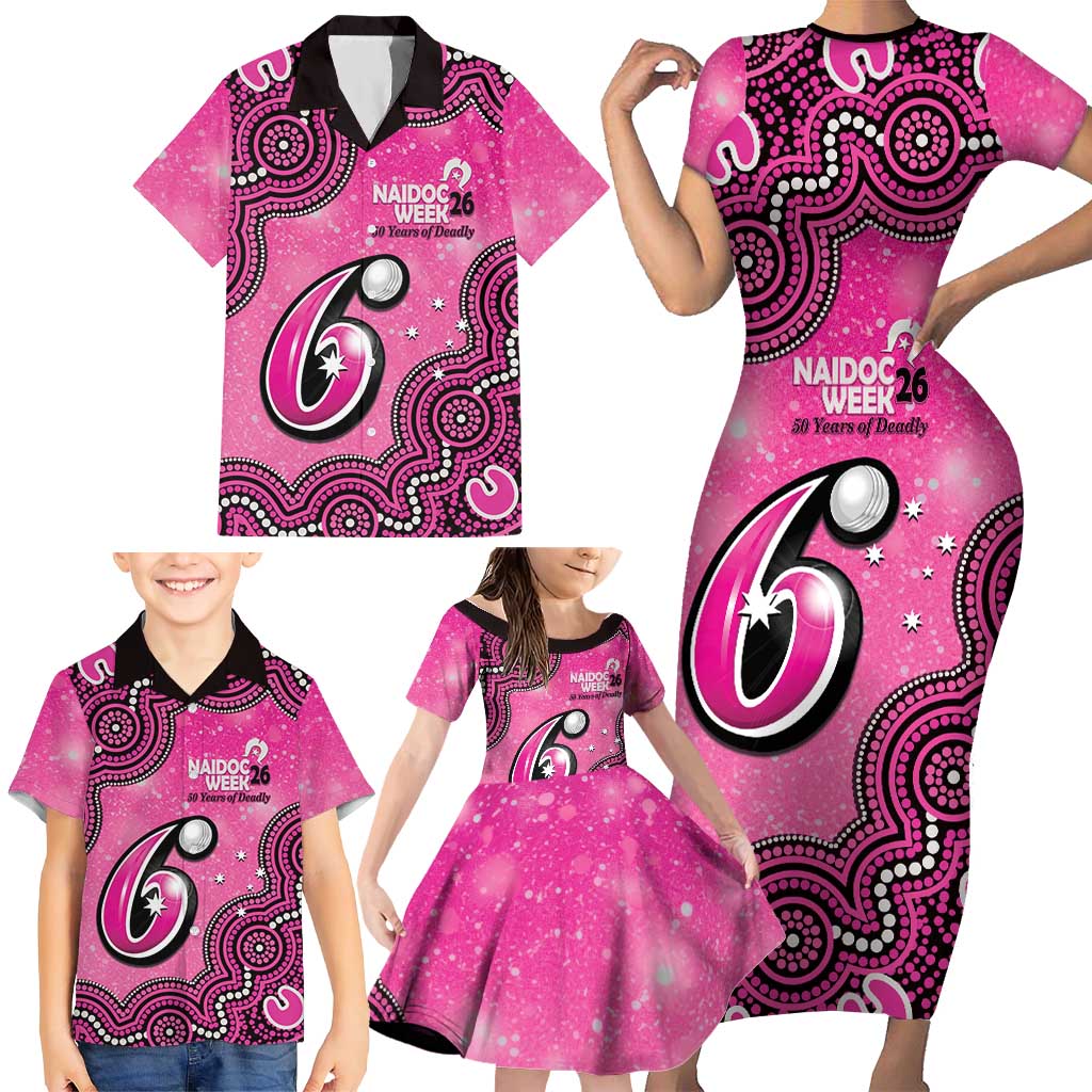 Sydney Sixers NAIDOC Week 2026 Custom Family Matching Short Sleeve Bodycon Dress and Hawaiian Shirt 50 Years Deadly Indigenous Art Glitter Effect