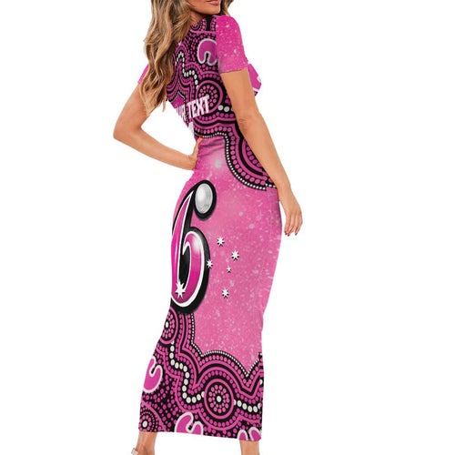 Sydney Sixers NAIDOC Week 2026 Custom Family Matching Short Sleeve Bodycon Dress and Hawaiian Shirt 50 Years Deadly Indigenous Art Glitter Effect