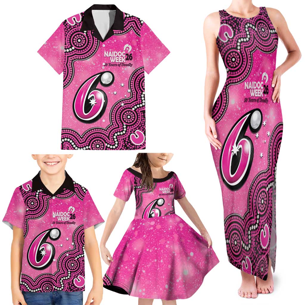 Sydney Sixers NAIDOC Week 2026 Custom Family Matching Tank Maxi Dress and Hawaiian Shirt 50 Years Deadly Indigenous Art Glitter Effect