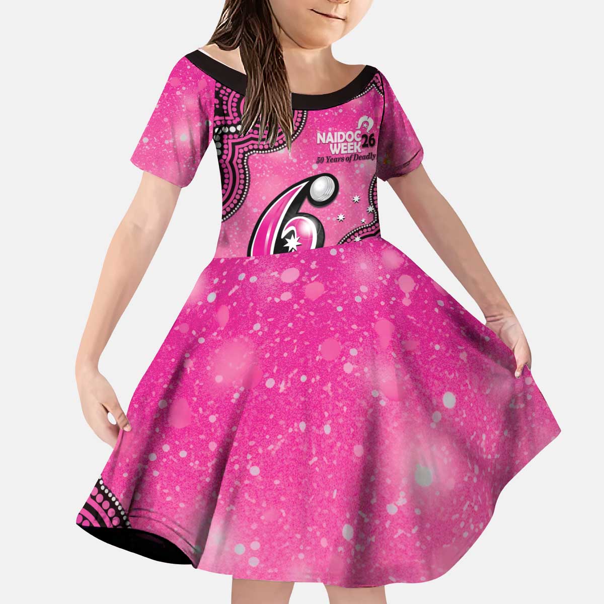 Sydney Sixers NAIDOC Week 2026 Custom Kid Short Sleeve Dress 50 Years Deadly Indigenous Art Glitter Effect