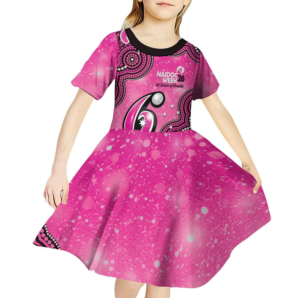Sydney Sixers NAIDOC Week 2026 Custom Kid Short Sleeve Dress 50 Years Deadly Indigenous Art Glitter Effect