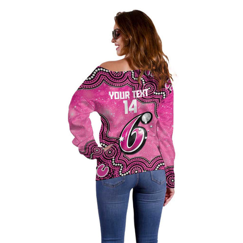Sydney Sixers NAIDOC Week 2026 Custom Off Shoulder Sweater 50 Years Deadly Indigenous Art Glitter Effect