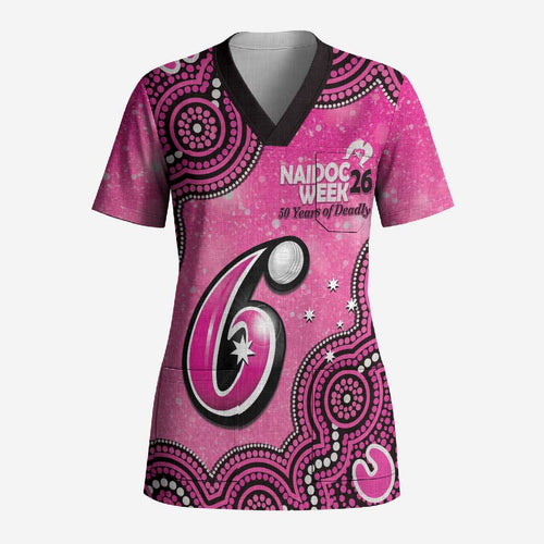 Sydney Sixers NAIDOC Week 2026 Custom Scrub Top 50 Years Deadly Indigenous Art Glitter Effect
