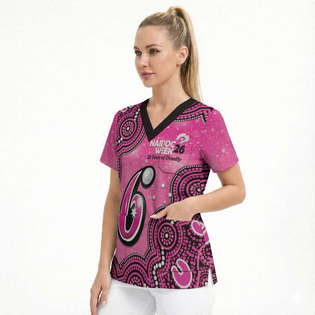 Sydney Sixers NAIDOC Week 2026 Custom Scrub Top 50 Years Deadly Indigenous Art Glitter Effect