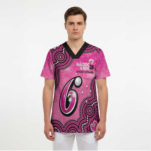 Sydney Sixers NAIDOC Week 2026 Custom Scrub Top 50 Years Deadly Indigenous Art Glitter Effect