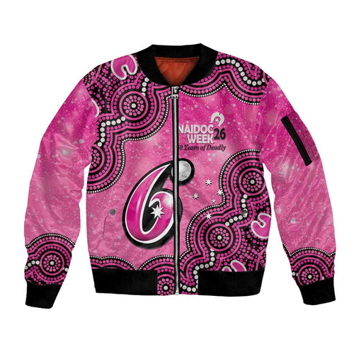 Sydney Sixers NAIDOC Week 2026 Custom Sleeve Zip Bomber Jacket 50 Years Deadly Indigenous Art Glitter Effect