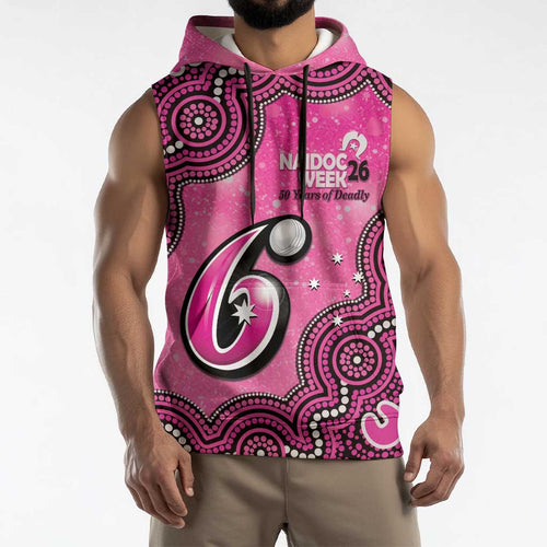 Sydney Sixers NAIDOC Week 2026 Custom Sleeveless Hoodie 50 Years Deadly Indigenous Art Glitter Effect