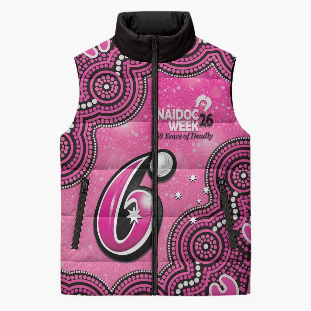 Sydney Sixers NAIDOC Week 2026 Custom Sleeveless Puffer Jacket 50 Years Deadly Indigenous Art Glitter Effect