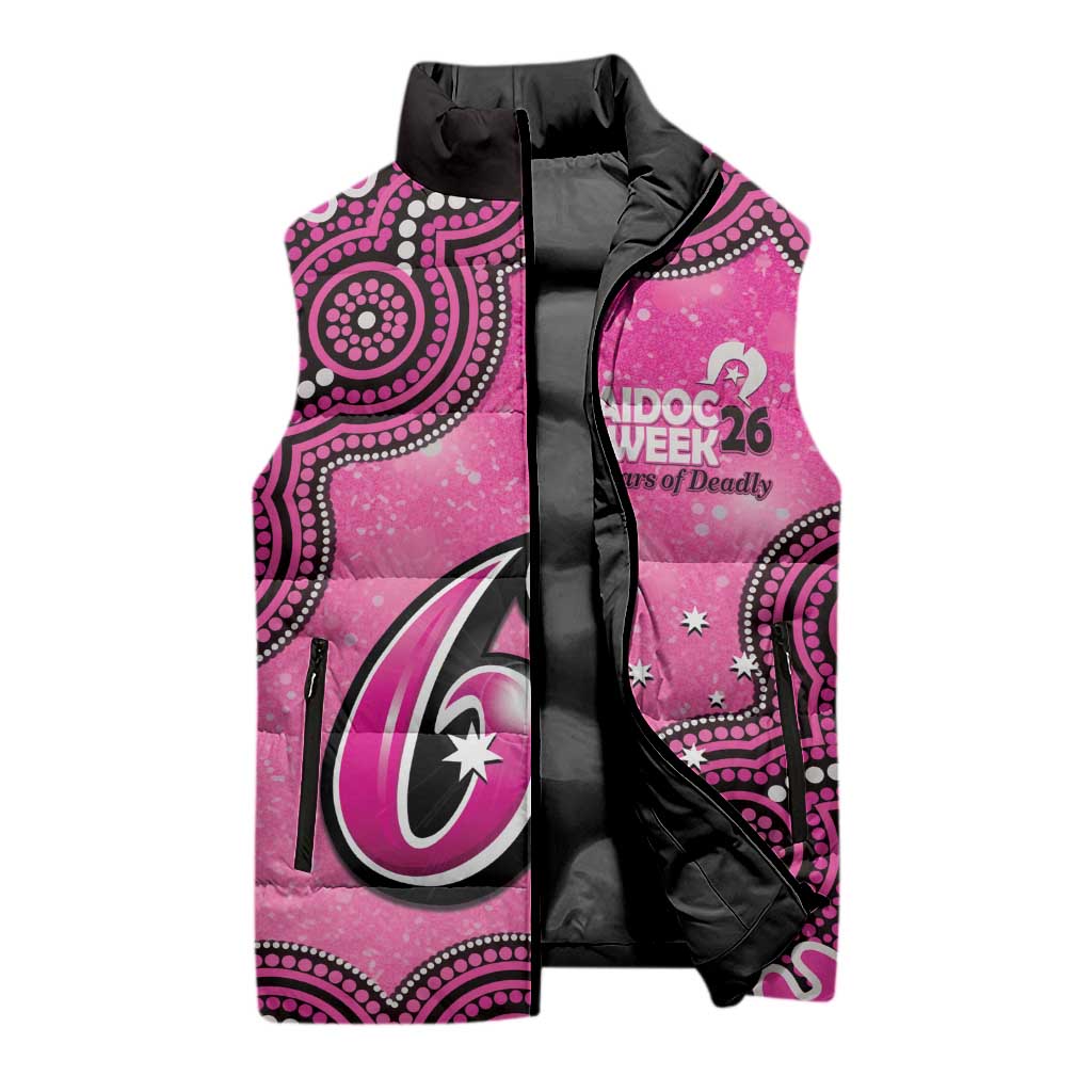 Sydney Sixers NAIDOC Week 2026 Custom Sleeveless Puffer Jacket 50 Years Deadly Indigenous Art Glitter Effect