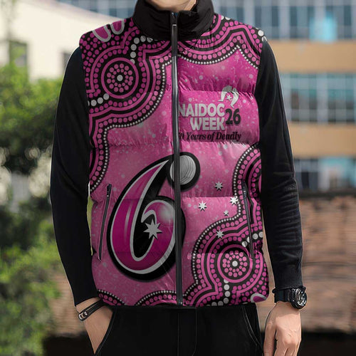 Sydney Sixers NAIDOC Week 2026 Custom Sleeveless Puffer Jacket 50 Years Deadly Indigenous Art Glitter Effect